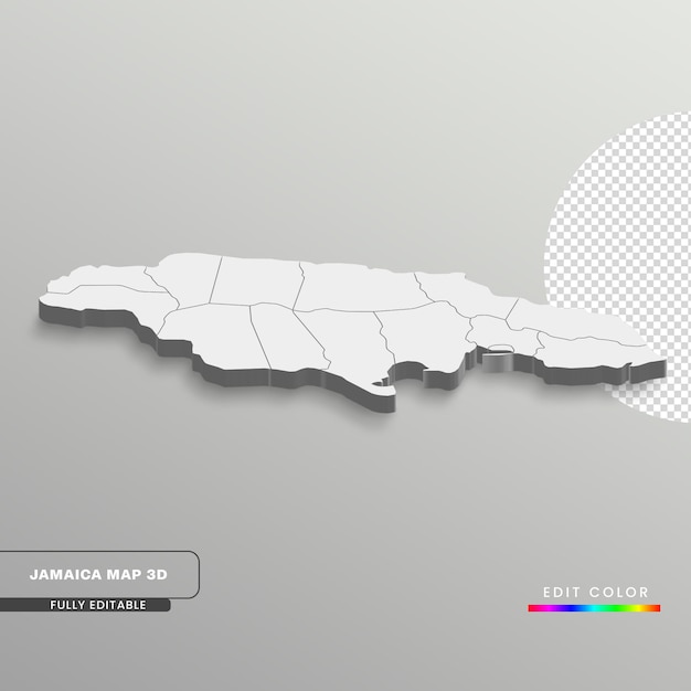 Een kaart van jamaica op een grijze achtergrond volledig bewerkbare 3d isometrische kaart met staten