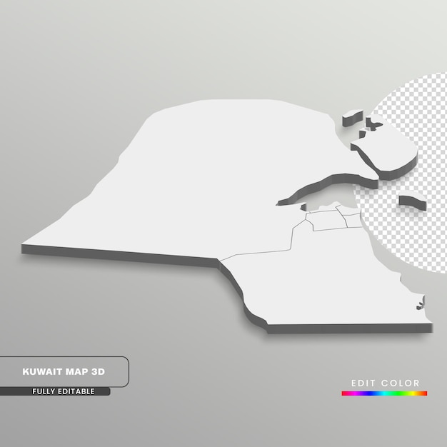 PSD een kaart van koeweit op een grijze achtergrond, volledig bewerkbare 3d isometrische kaart met staten