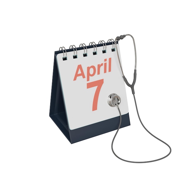 Een kalender waarop 7 april staat met een stethoscoop