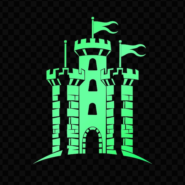 Een kasteel met een groen licht op de top