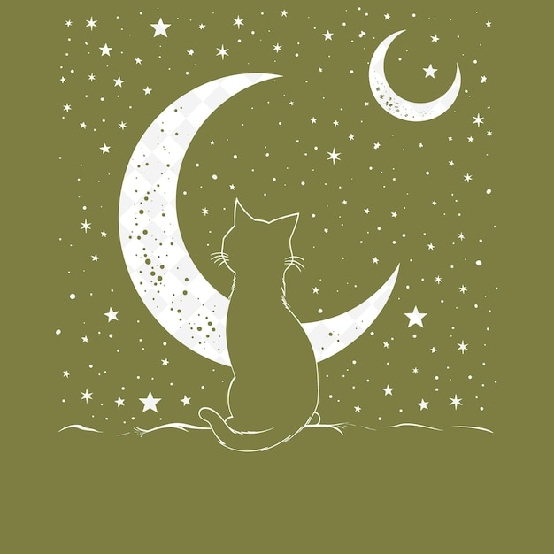 PSD een kat zit op een maan met sterren en een kat zit erop