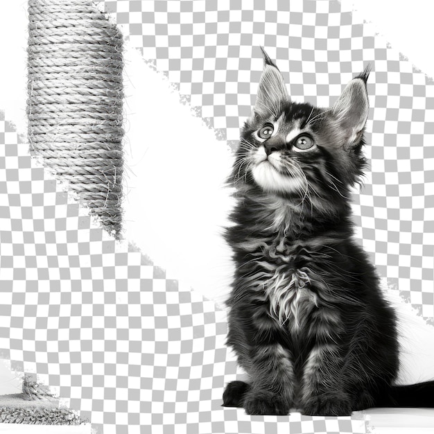 PSD een kat zit op een stoel en kijkt op naar een muur