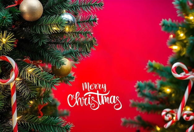 een kerstboom met de woorden vrolijke kerst geschreven erop