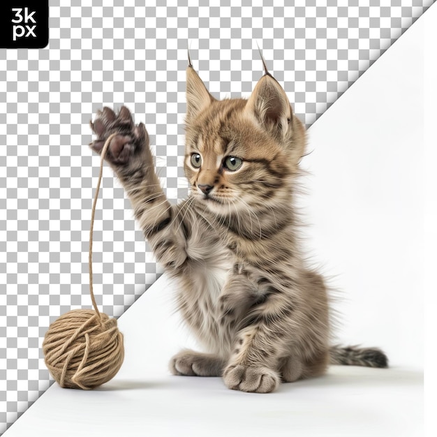 PSD een kitten houdt een bal vast met een bal garen erop