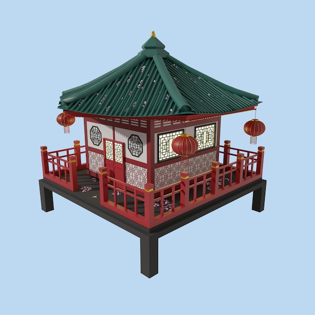 PSD een klein huisje met een rood dak en een chinese lantaarn op het dak