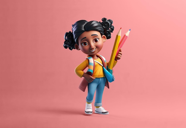 PSD een klein schattig afro-amerikaans meisje met krullend haar gaat naar school hangende potloden