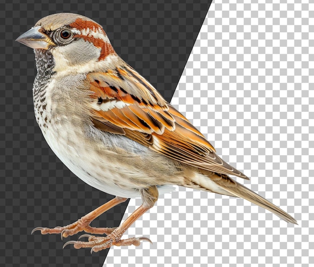 PSD een kleine bruine en witte vogel met een zwarte snavel staat voorraad png