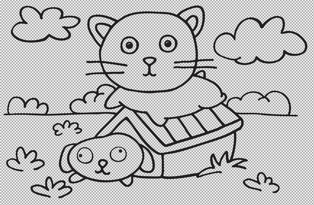 Een kleine kat slaapt op het dak van een hondenhuis kleur illustratie voor kinderen