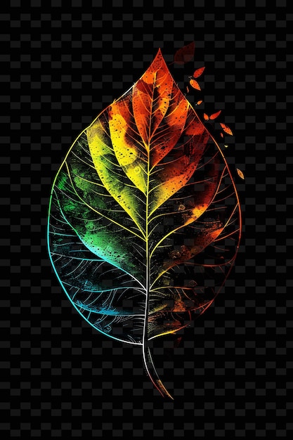 PSD een kleurrijk blad op een zwarte achtergrond