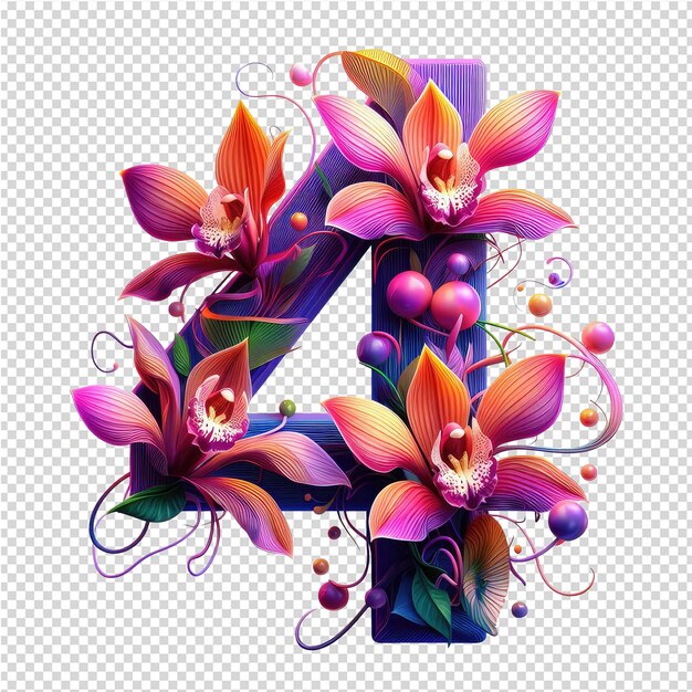 PSD een kleurrijke 3d-letter a met bloemen en de letter a