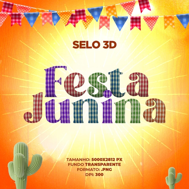 Een kleurrijke 3d-stempel voor festa junina-compositie psd bewerkbaar