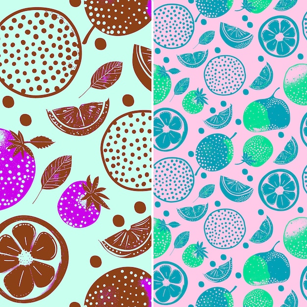 PSD een kleurrijke achtergrond met een patroon van vruchten en een foto van een citroen