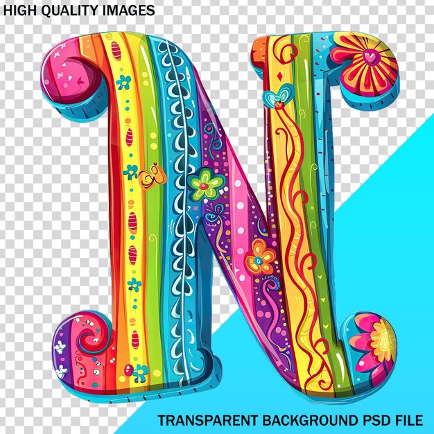 PSD een kleurrijke afbeelding van een letter n met de letter n erop