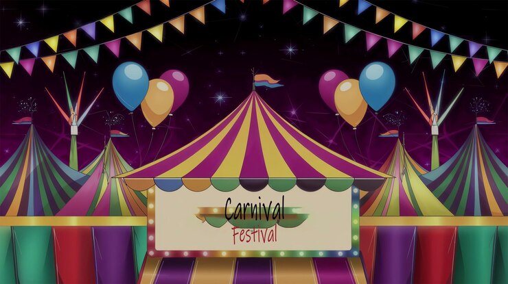 PSD een kleurrijke circus tent met een banner dat zegt vrolijk kerstfeest