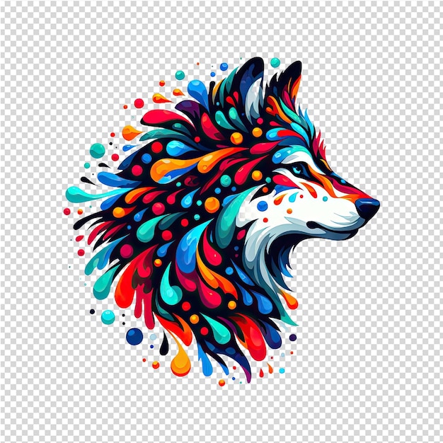 PSD een kleurrijke illustratie van een wolf met kleurrijke vlekken op zijn hoofd