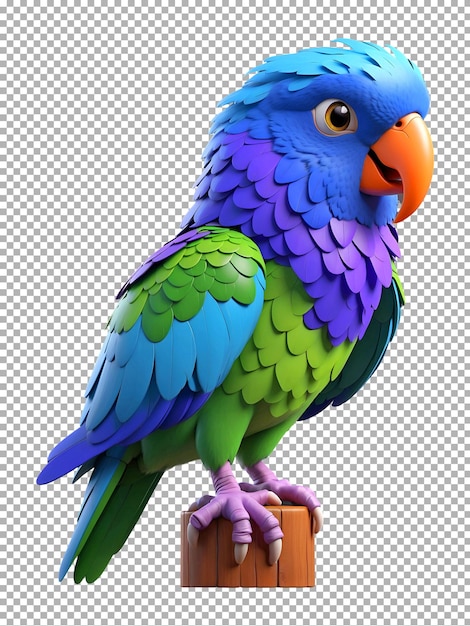 PSD een kleurrijke papegaai staat op een houten paal