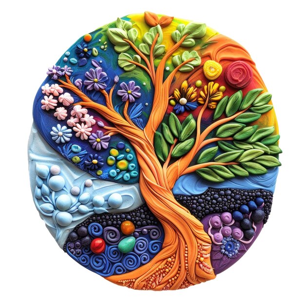 PSD een kleurrijke schilderij van een boom en het woord het woord erop