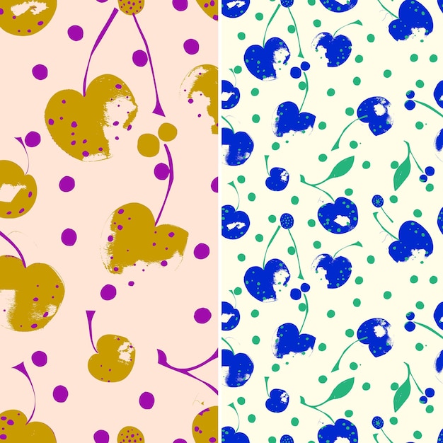 PSD een kleurrijke set patronen met gele en paarse bloemen