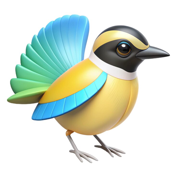 PSD een kleurrijke vogel met een blauwe en gele staart en een zwarte snavel