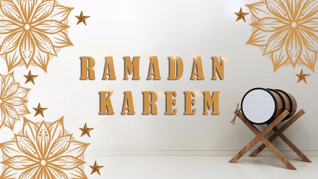 PSD een klok en een bord waarop ramadan kareem staat