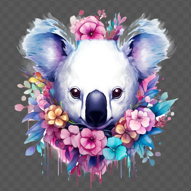 Een koala met bloemen en een bloem erop