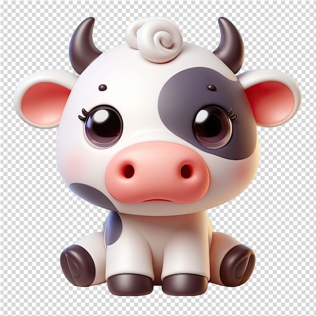 PSD een koe met een bloem op haar hoofd en een knop aan de voorkant