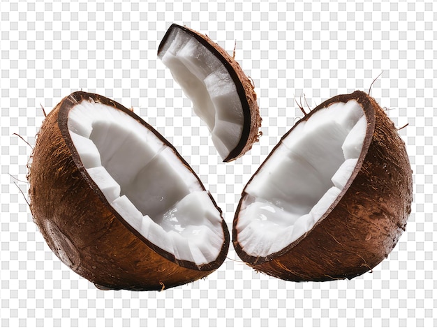 PSD een kokosnoot die in tweeën is gesneden en een witte achtergrond heeft