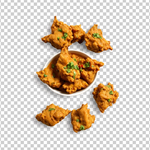 Een kom curry pakora op een doorzichtige achtergrond