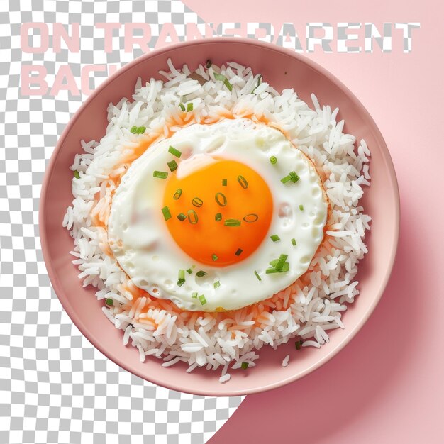 Een kom rijst met een ei en een gebakken ei