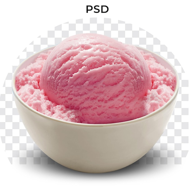 Een kom roze ijs met het woord psd erop
