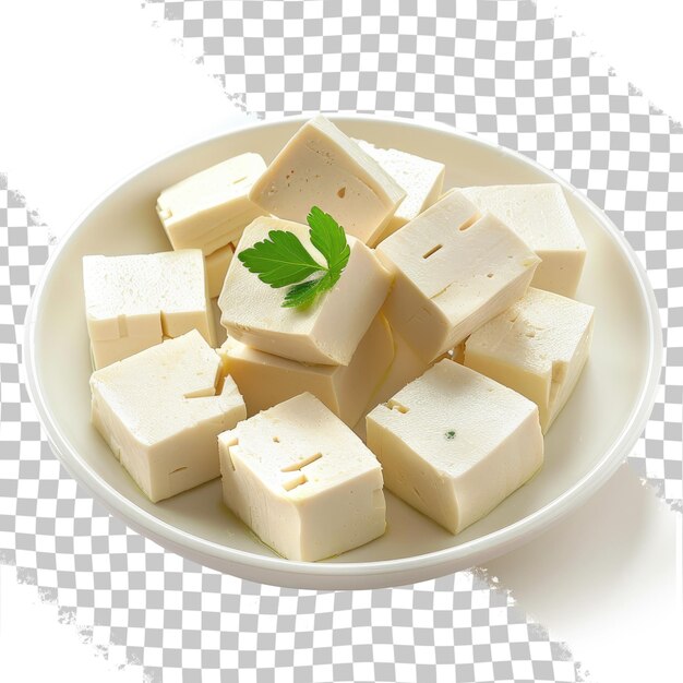 PSD een kom tofu met een blad erop