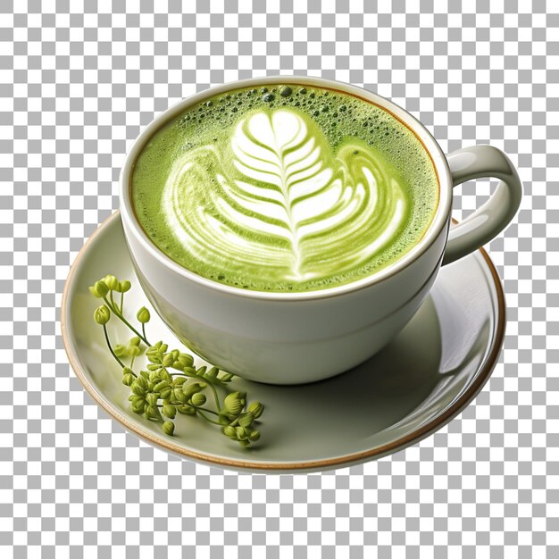 Een kop groene latte met een ontwerp erop