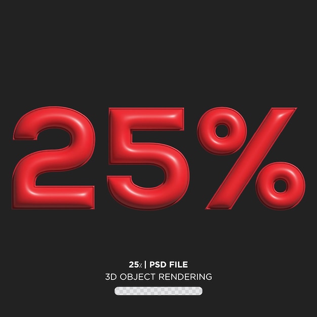 PSD een korting van 25 30 procent van een rode objectweergave wordt weergegeven op een zwarte achtergrond