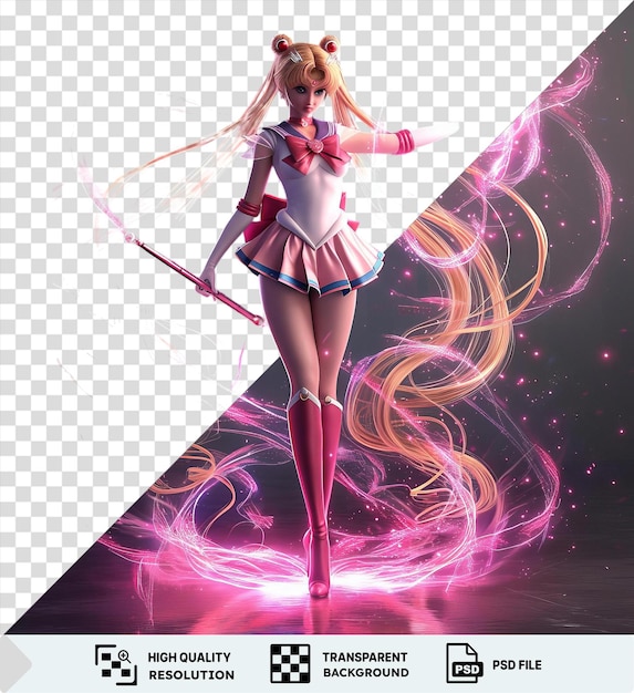 Een krachtige houding van sailor moon met een kosmische achtergrond die kracht en magie uitstraalt op transparant