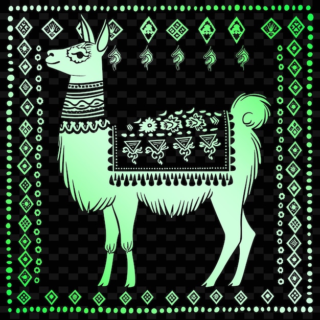 PSD een lama die op een zwarte achtergrond staat met een groene en zwarte agtergrond