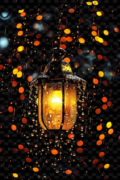 Een lamp buiten met regendruppels erop