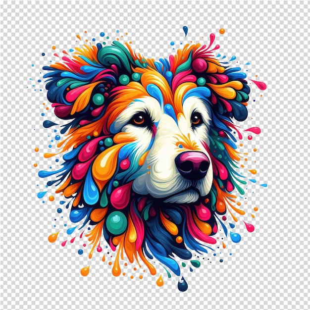 Een leeuw met kleurrijk haar en waterstralen