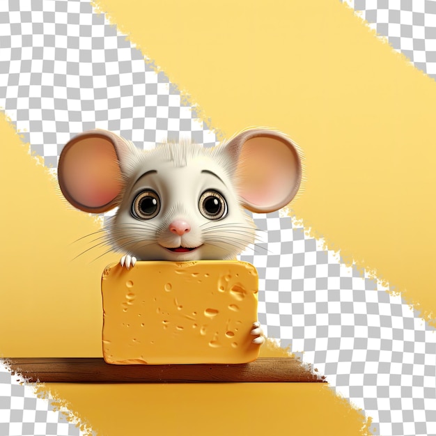 PSD een lege banner met een muis op een transparante achtergrond geïllustreerd met kaas erboven