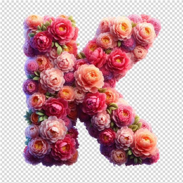 PSD een letter l gemaakt van bloemen wordt getoond met een foto van een roze en groene bloemen