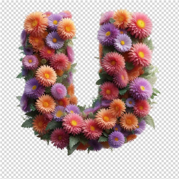 Een letter w gemaakt van bloemen met een letter w op een doorzichtige achtergrond