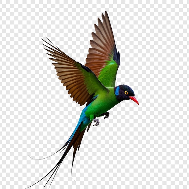 Een levendige groene vogel in vlucht