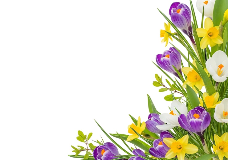 PSD een levendige hoek met voorjaarsbloemen, krokussen en narcissen