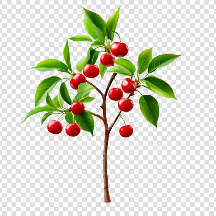 PSD een levendige illustratie van een kersenboom op een doorzichtige achtergrond