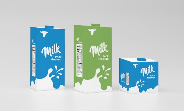 Een liter melkpak verpakkingspakket ontwerp mockup