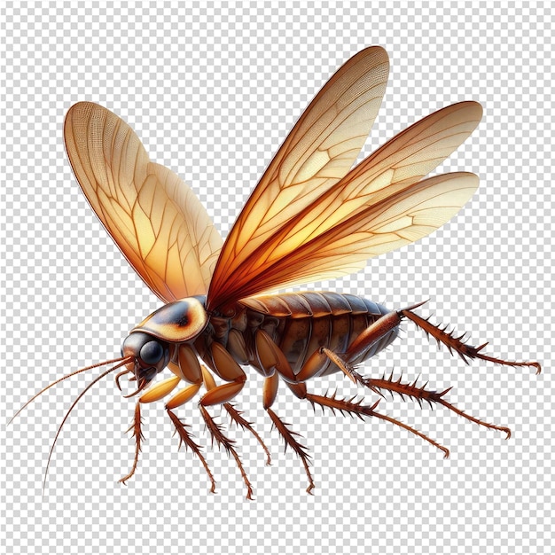 PSD een macro shot van een vlieg met een geel lichaam en bruine vleugels