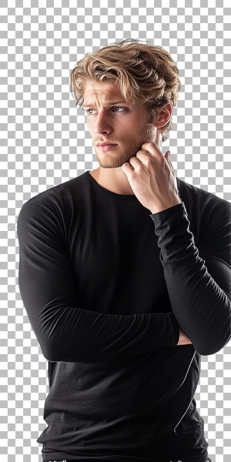 PSD een man in een zwart shirt met een witte achtergrond met een zwart hemd erop