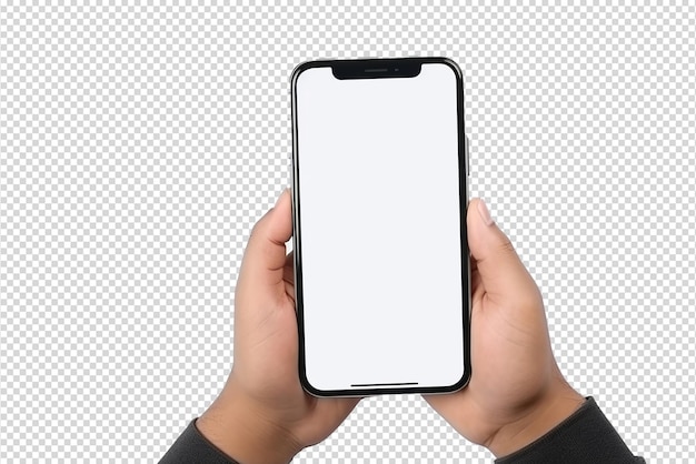 een man met een blanco smartphone mockup geïsoleerd op een transparante achtergrond