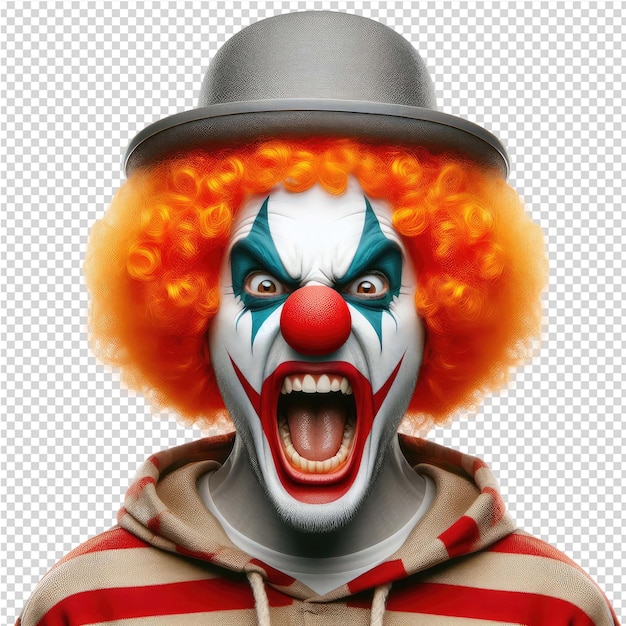 PSD een man met een clownhoed en een hoed met de tekst clown