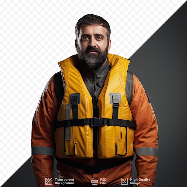 PSD een man met een reddingsvest met baard en een reddingsvest.