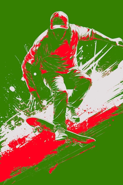 PSD een man op een snowboard met een groene achtergrond met een rood-witte foto